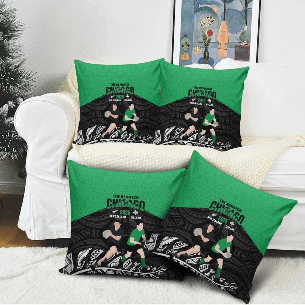 New Zealand and Ireland Rugby Pillow Cover Chicago 2025 Go All Black Shamrocks LT14 - Polynesian Pride