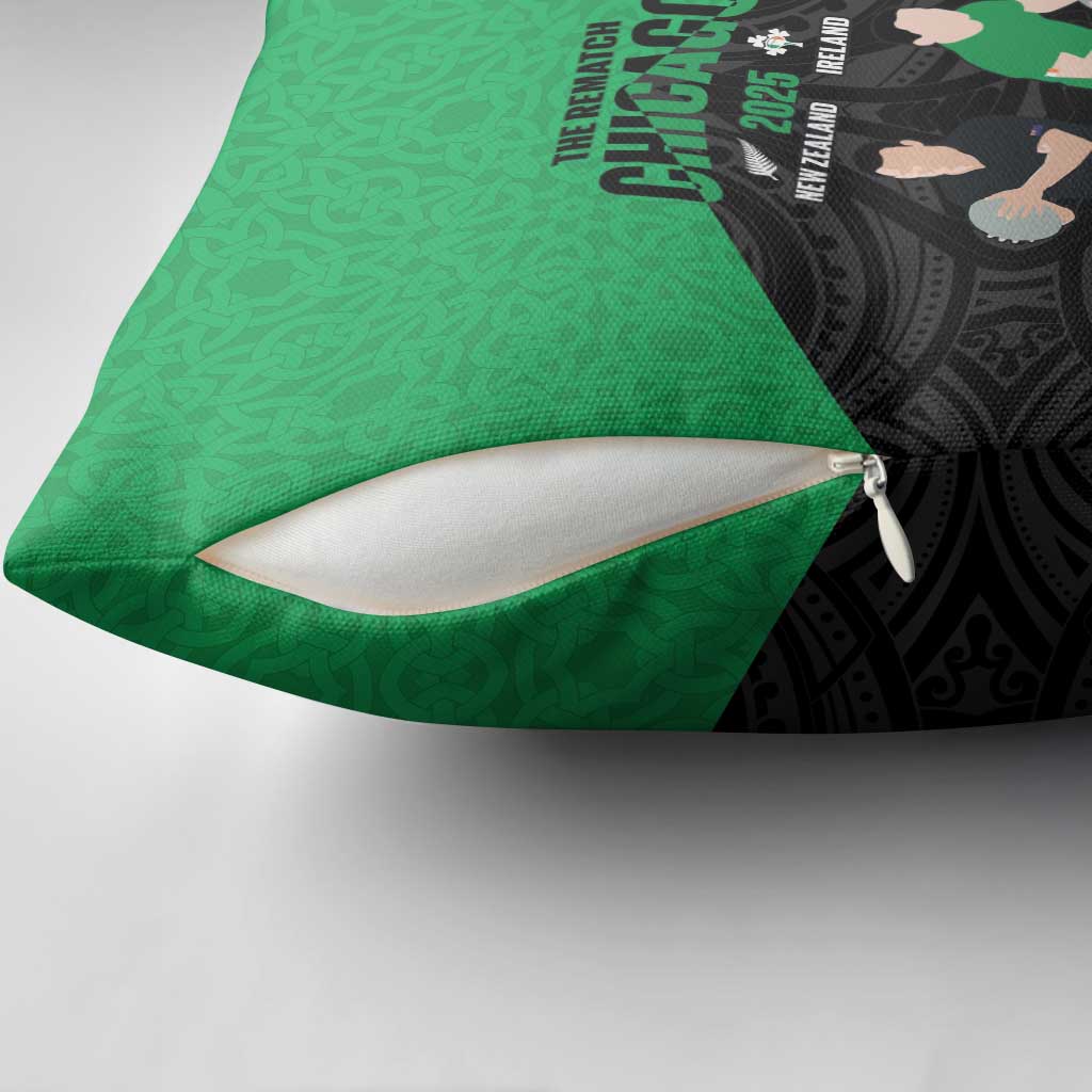 New Zealand and Ireland Rugby Pillow Cover Chicago 2025 Go All Black Shamrocks LT14 - Polynesian Pride