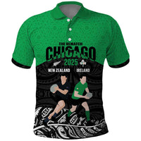 New Zealand and Ireland Rugby Custom Polo Shirt Chicago 2025 Go All Black Shamrocks LT14 Black - Polynesian Pride