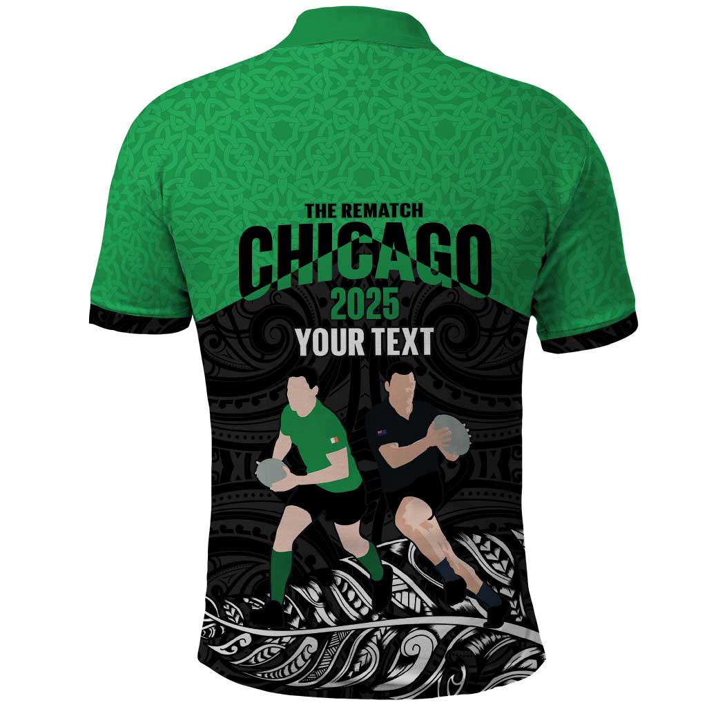 New Zealand and Ireland Rugby Custom Polo Shirt Chicago 2025 Go All Black Shamrocks LT14 - Polynesian Pride