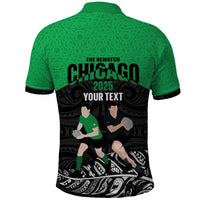 New Zealand and Ireland Rugby Custom Polo Shirt Chicago 2025 Go All Black Shamrocks LT14 - Polynesian Pride
