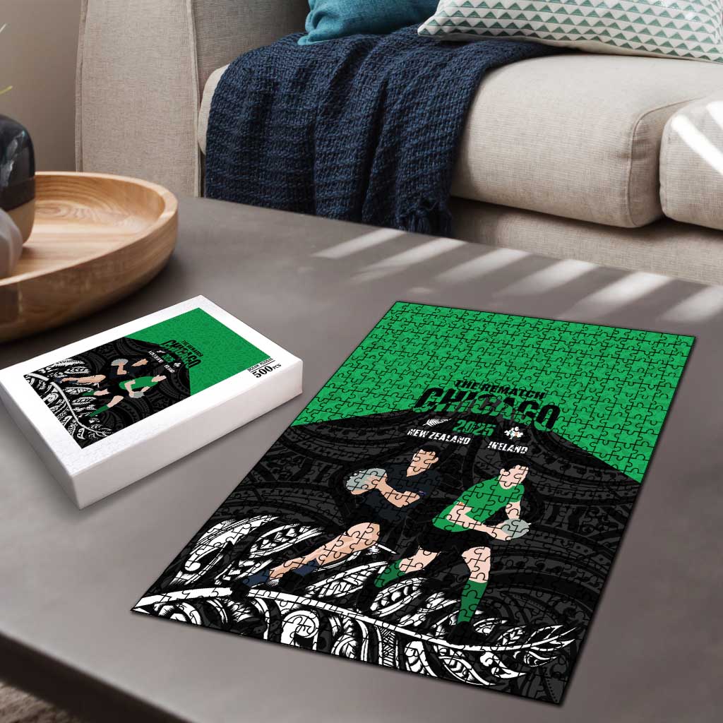 New Zealand and Ireland Rugby Puzzle Chicago 2025 Go All Black Shamrocks LT14 - Polynesian Pride