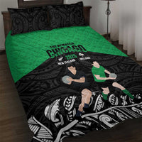 New Zealand and Ireland Rugby Quilt Bed Set Chicago 2025 Go All Black Shamrocks LT14 Black - Polynesian Pride