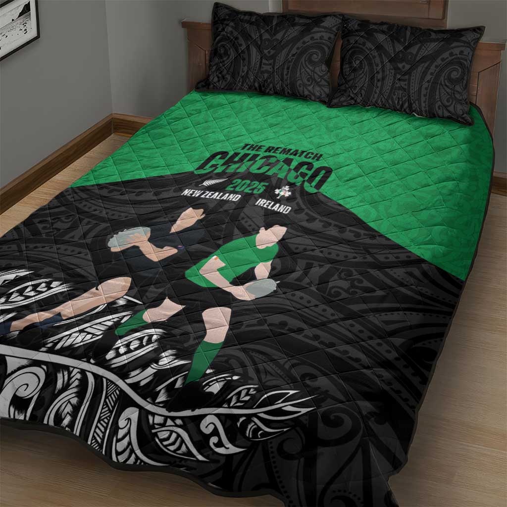 New Zealand and Ireland Rugby Quilt Bed Set Chicago 2025 Go All Black Shamrocks LT14 - Polynesian Pride