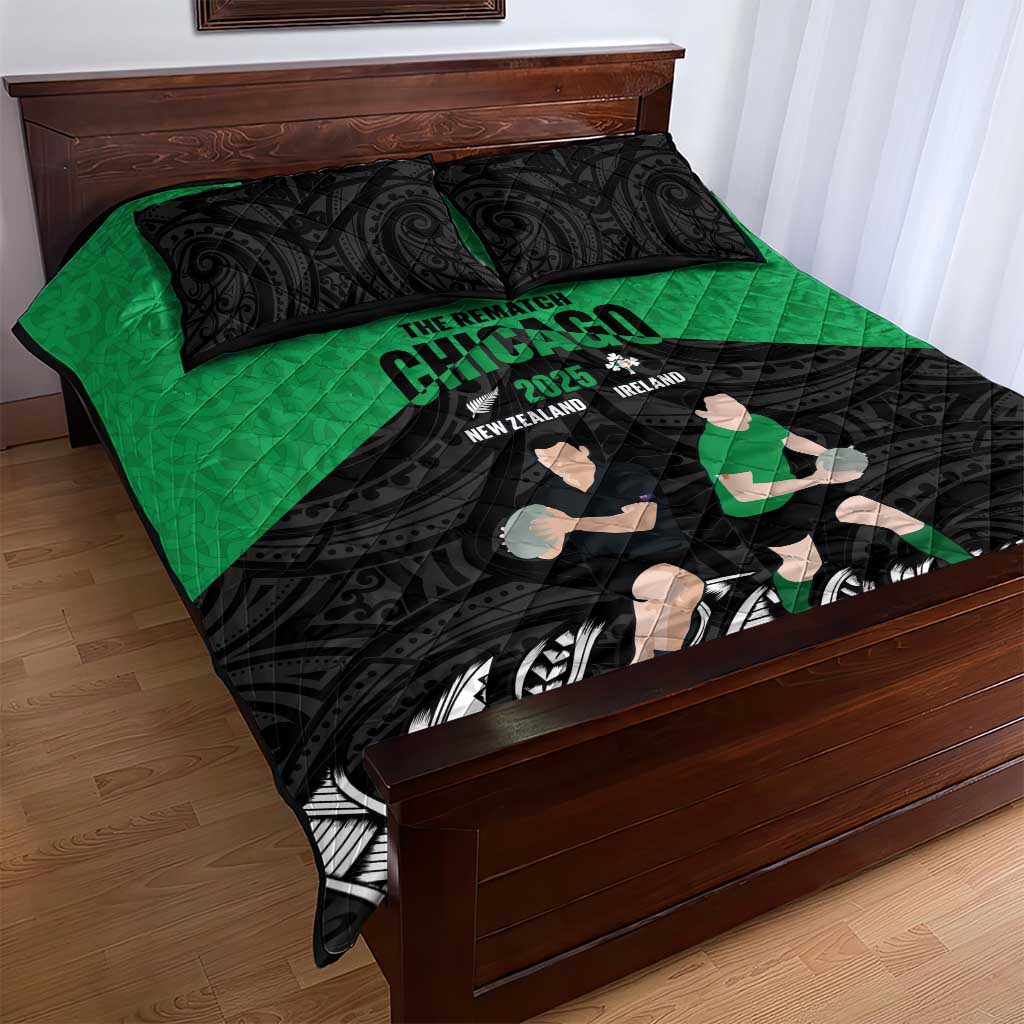 New Zealand and Ireland Rugby Quilt Bed Set Chicago 2025 Go All Black Shamrocks LT14 - Polynesian Pride