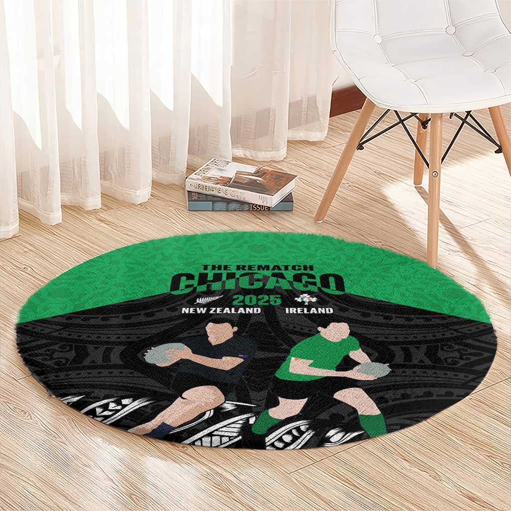New Zealand and Ireland Rugby Round Carpet Chicago 2025 Go All Black Shamrocks LT14 - Polynesian Pride