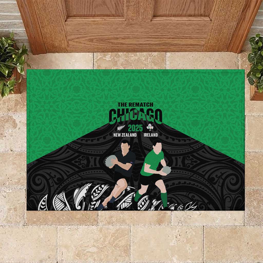 New Zealand and Ireland Rugby Rubber Doormat Chicago 2025 Go All Black Shamrocks LT14 Black - Polynesian Pride