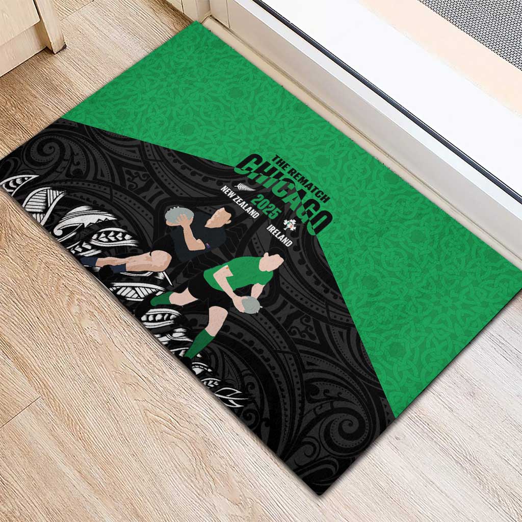 New Zealand and Ireland Rugby Rubber Doormat Chicago 2025 Go All Black Shamrocks LT14 - Polynesian Pride