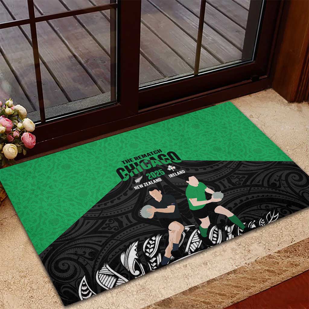 New Zealand and Ireland Rugby Rubber Doormat Chicago 2025 Go All Black Shamrocks LT14 - Polynesian Pride