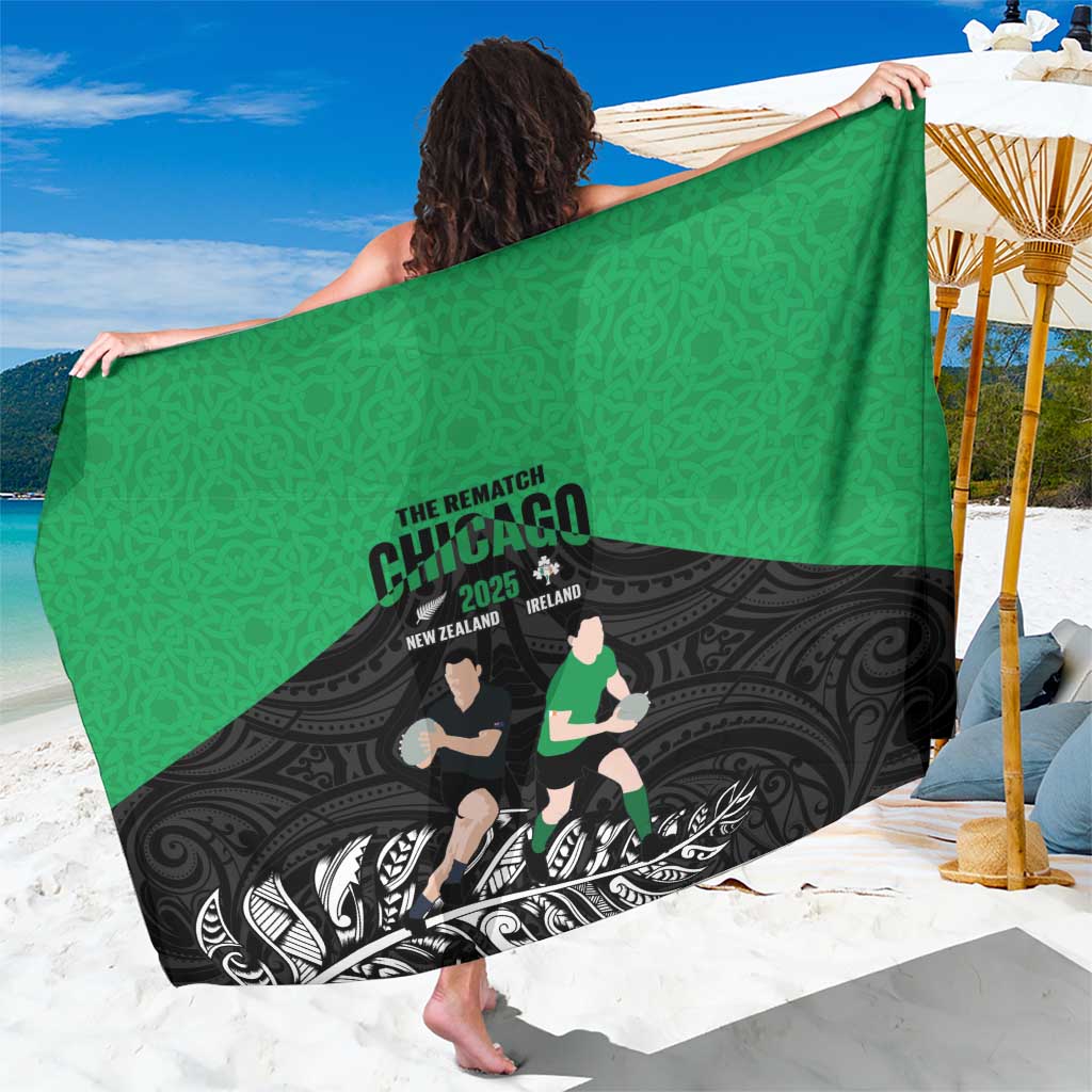 New Zealand and Ireland Rugby Sarong Chicago 2025 Go All Black Shamrocks LT14 One Size 44 x 66 inches Black - Polynesian Pride