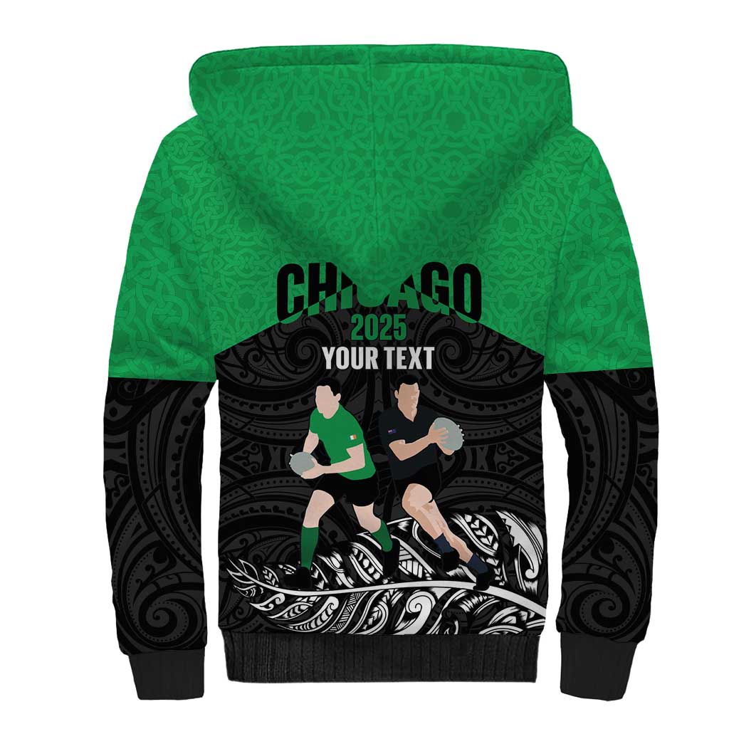 New Zealand and Ireland Rugby Custom Sherpa Hoodie Chicago 2025 Go All Black Shamrocks LT14 - Polynesian Pride