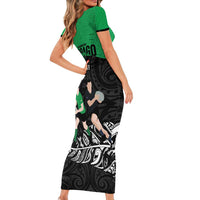 New Zealand and Ireland Rugby Custom Short Sleeve Bodycon Dress Chicago 2025 Go All Black Shamrocks LT14 - Polynesian Pride