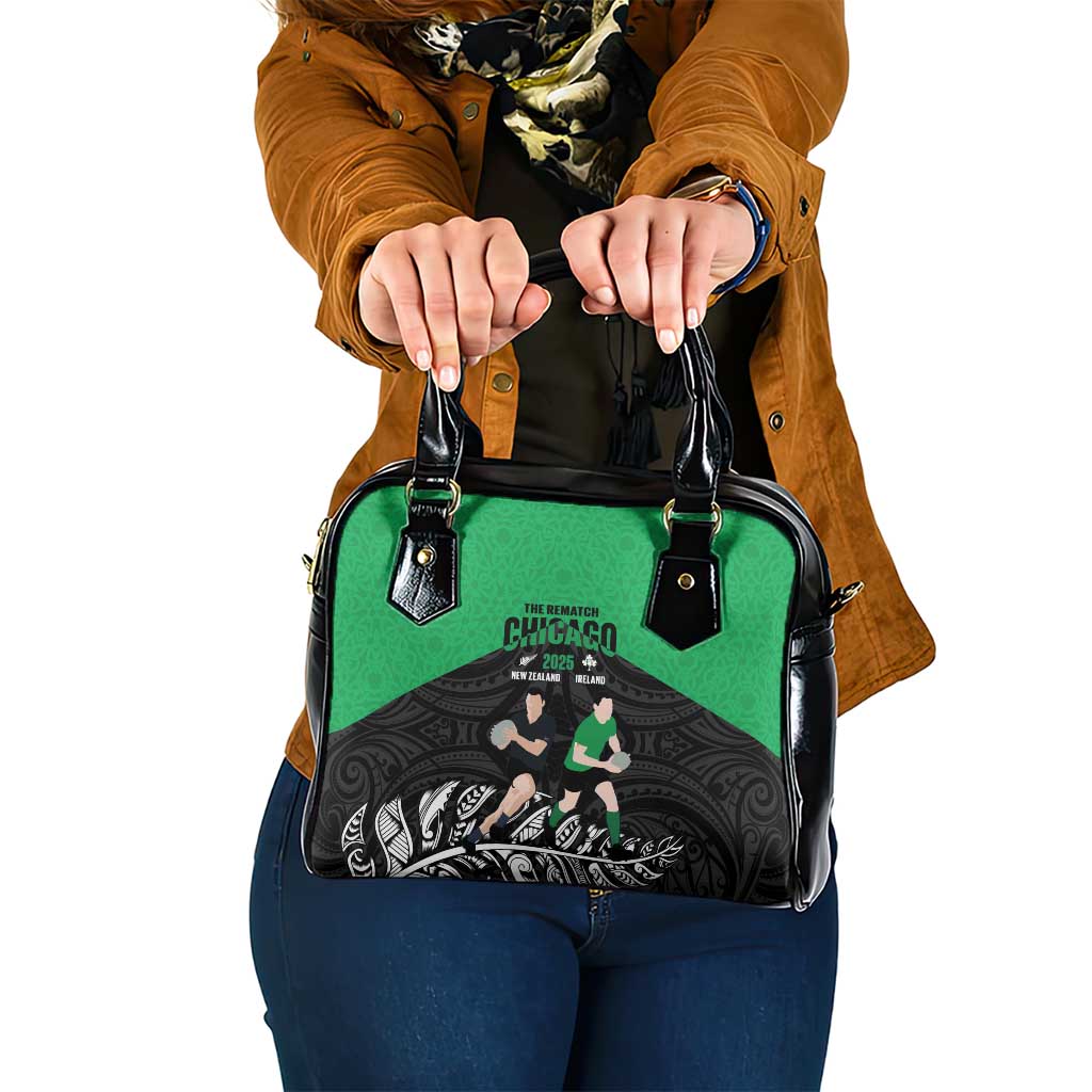 New Zealand and Ireland Rugby Shoulder Handbag Chicago 2025 Go All Black Shamrocks - Polynesian Pride