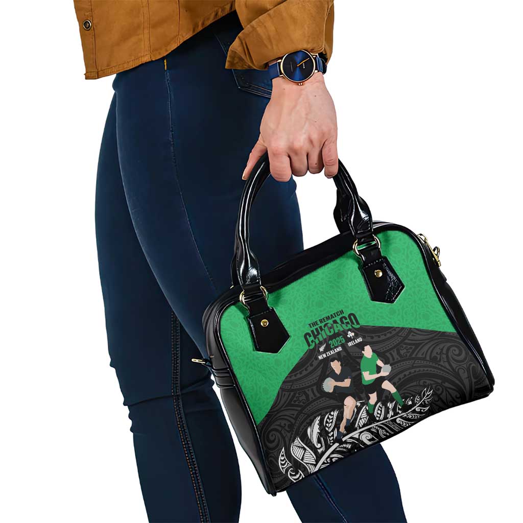 New Zealand and Ireland Rugby Shoulder Handbag Chicago 2025 Go All Black Shamrocks LT14 - Polynesian Pride