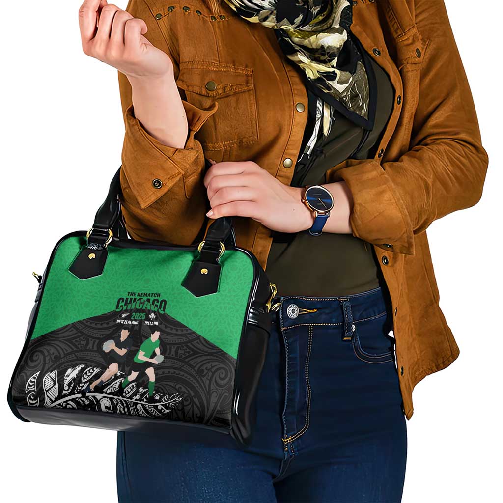 New Zealand and Ireland Rugby Shoulder Handbag Chicago 2025 Go All Black Shamrocks LT14 - Polynesian Pride