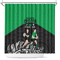 New Zealand and Ireland Rugby Shower Curtain Chicago 2025 Go All Black Shamrocks LT14 Black - Polynesian Pride