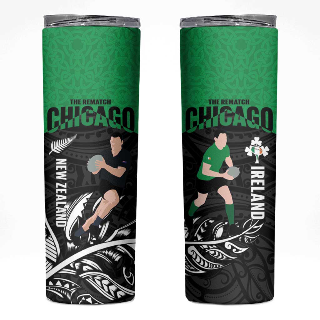 New Zealand and Ireland Rugby Skinny Tumbler Chicago 2025 Go All Black Shamrocks LT14 Black - Polynesian Pride