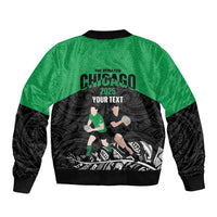 New Zealand and Ireland Rugby Custom Sleeve Zip Bomber Jacket Chicago 2025 Go All Black Shamrocks LT14 - Polynesian Pride