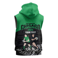 New Zealand and Ireland Rugby Custom Sleeveless Hoodie Chicago 2025 Go All Black Shamrocks LT14 - Polynesian Pride