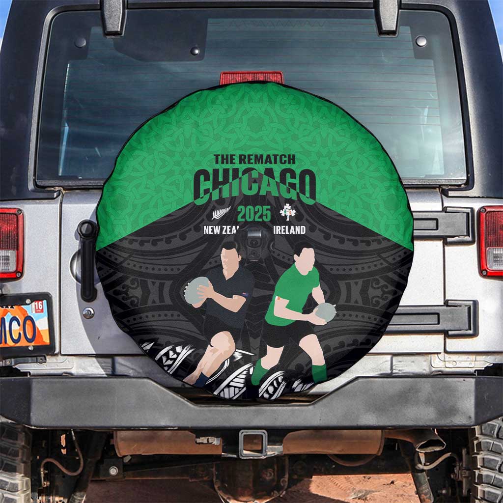 New Zealand and Ireland Rugby Spare Tire Cover Chicago 2025 Go All Black Shamrocks LT14 Black - Polynesian Pride