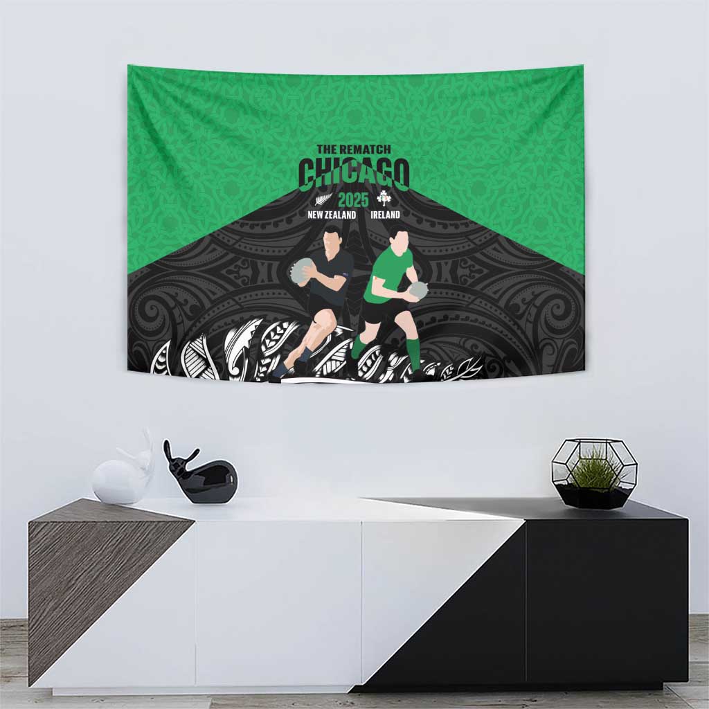 New Zealand and Ireland Rugby Tapestry Chicago 2025 Go All Black Shamrocks LT14 - Polynesian Pride