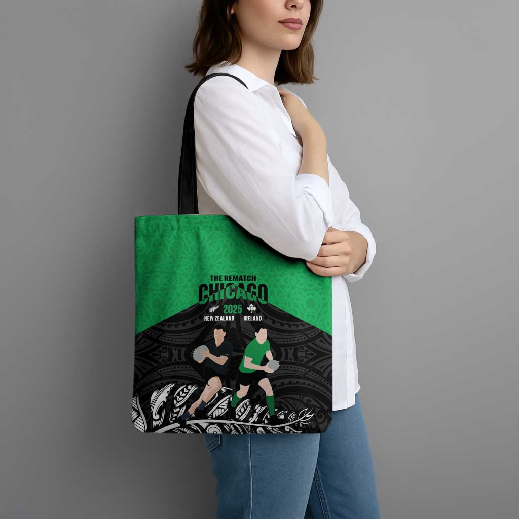 New Zealand and Ireland Rugby Tote Bag Chicago 2025 Go All Black Shamrocks LT14 - Polynesian Pride