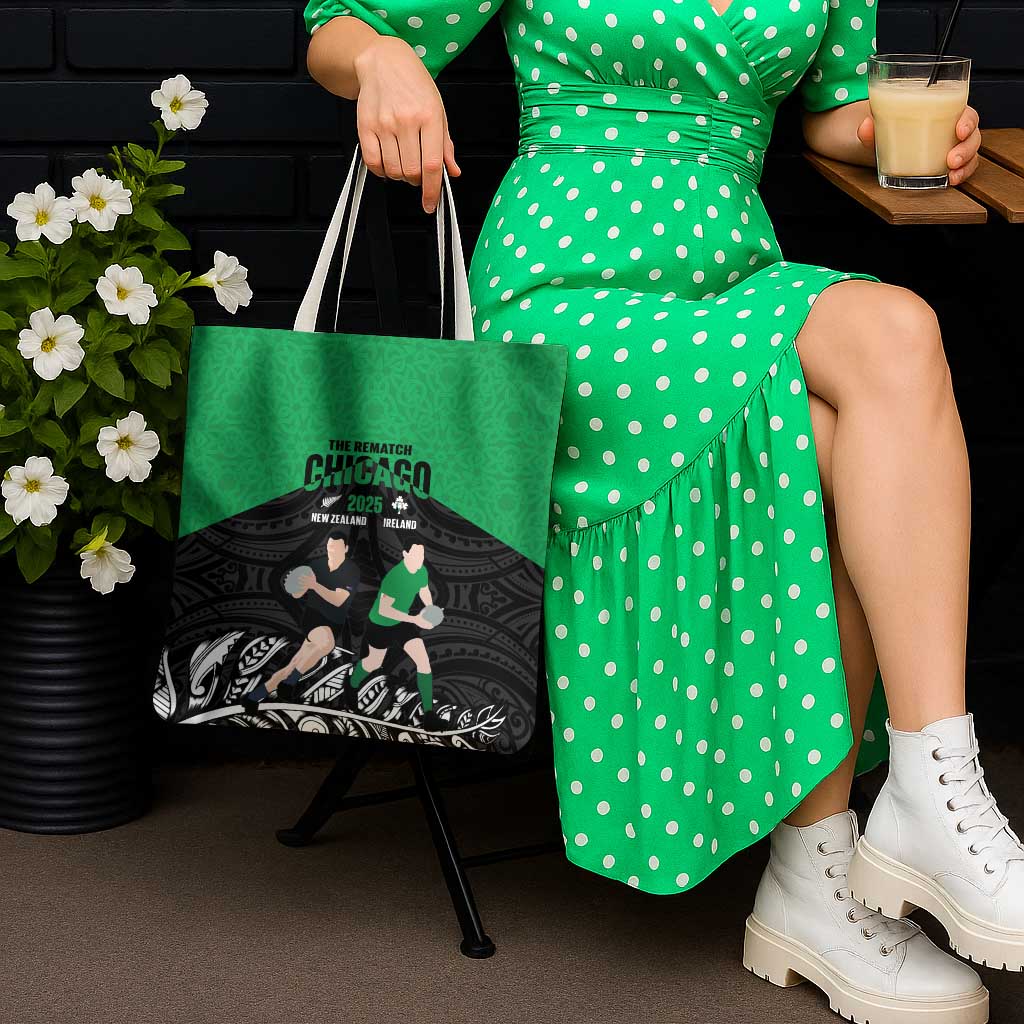 New Zealand and Ireland Rugby Tote Bag Chicago 2025 Go All Black Shamrocks LT14 - Polynesian Pride