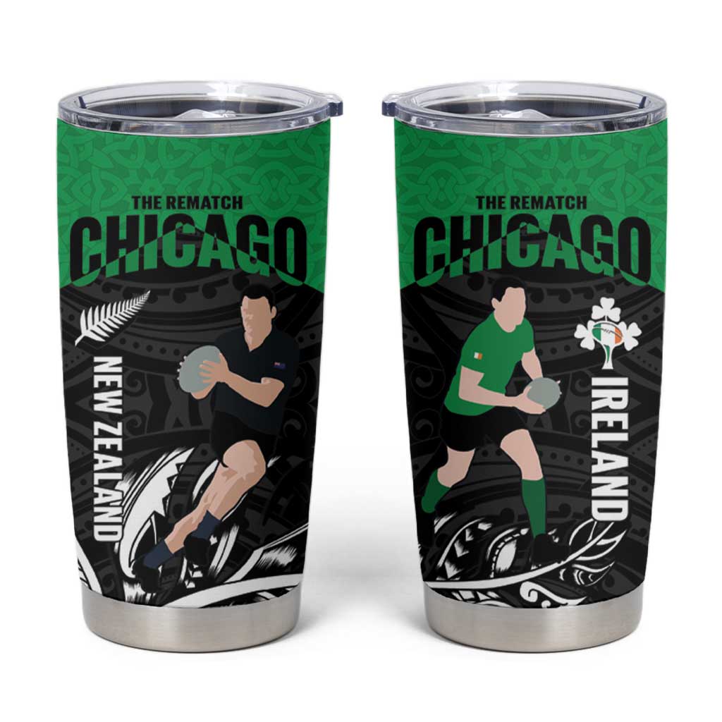 New Zealand and Ireland Rugby Tumbler Cup Chicago 2025 Go All Black Shamrocks LT14 Black - Polynesian Pride