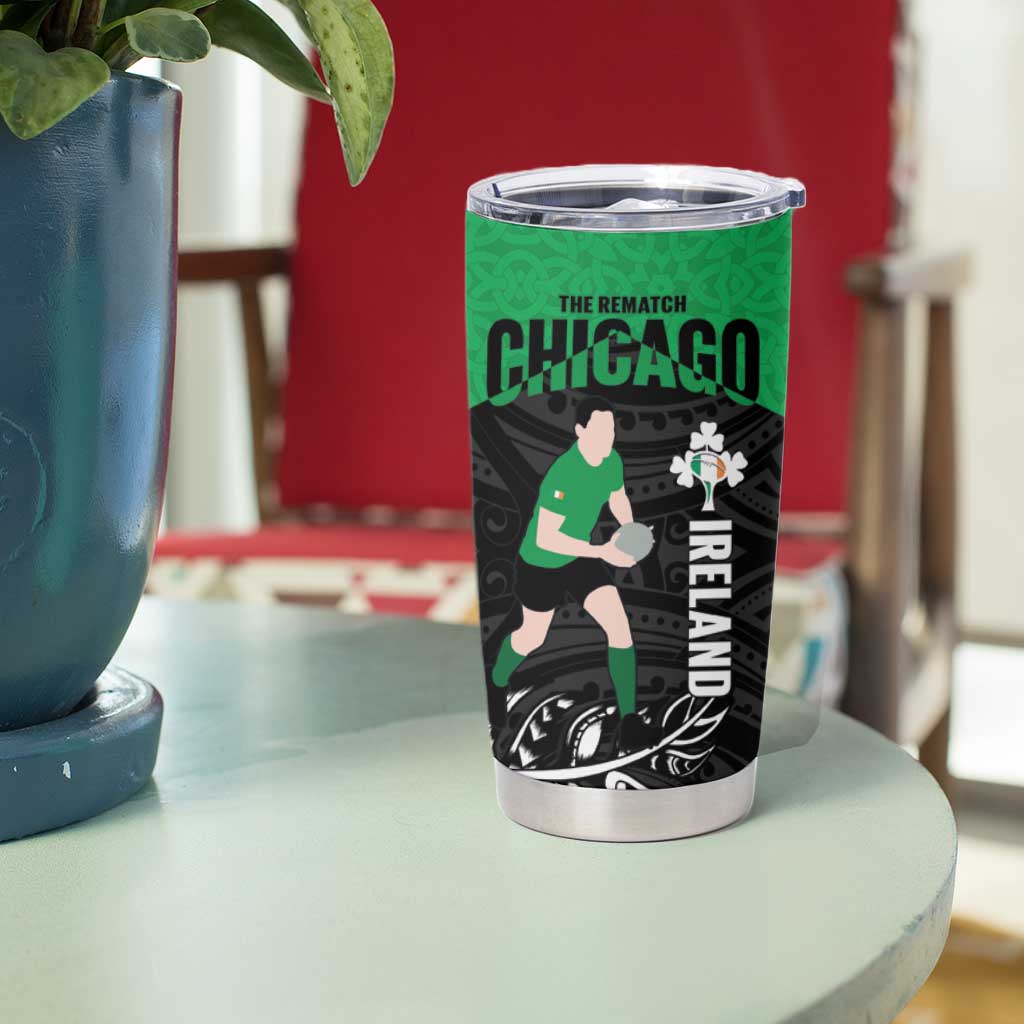 New Zealand and Ireland Rugby Tumbler Cup Chicago 2025 Go All Black Shamrocks LT14 - Polynesian Pride