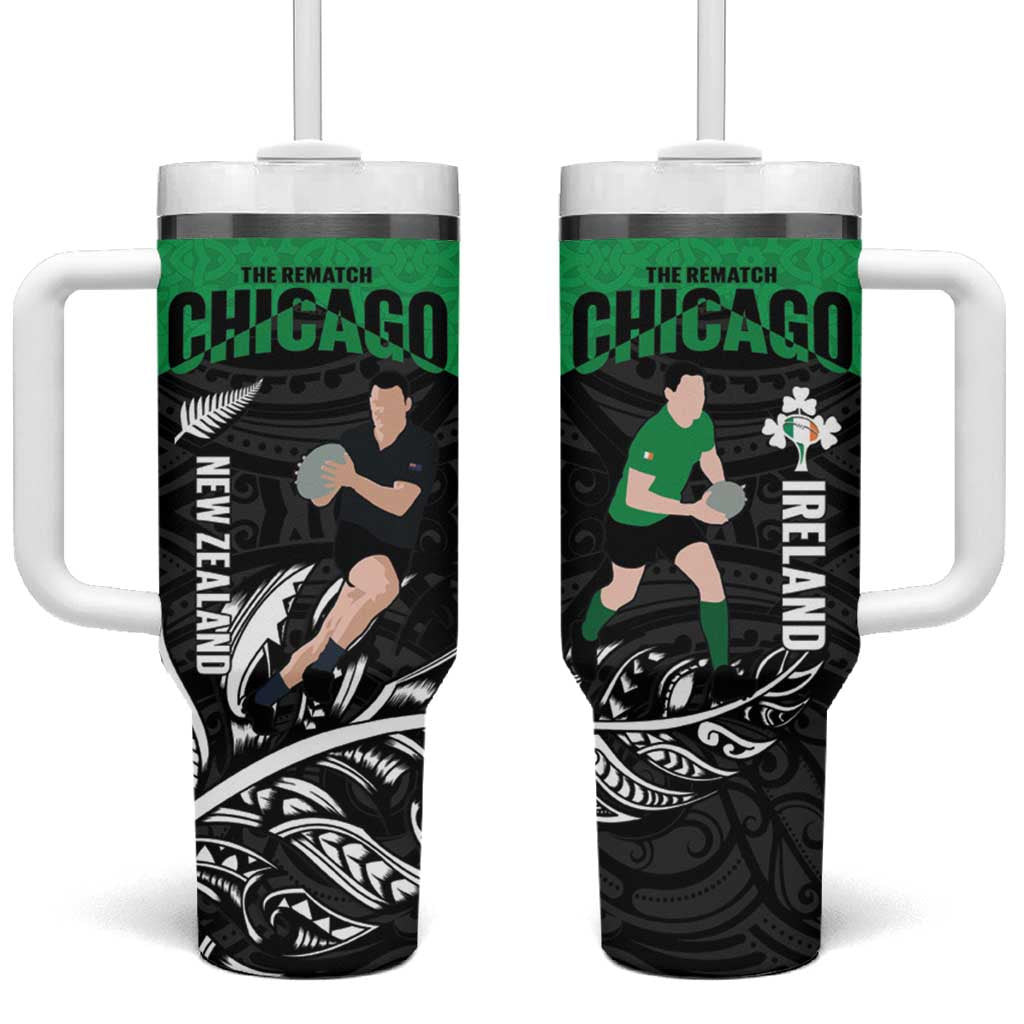 New Zealand and Ireland Rugby Tumbler With Handle Chicago 2025 Go All Black Shamrocks LT14 One Size: 40 oz Black - Polynesian Pride