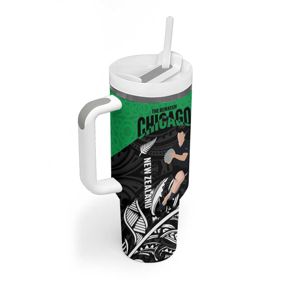 New Zealand and Ireland Rugby Tumbler With Handle Chicago 2025 Go All Black Shamrocks LT14 - Polynesian Pride