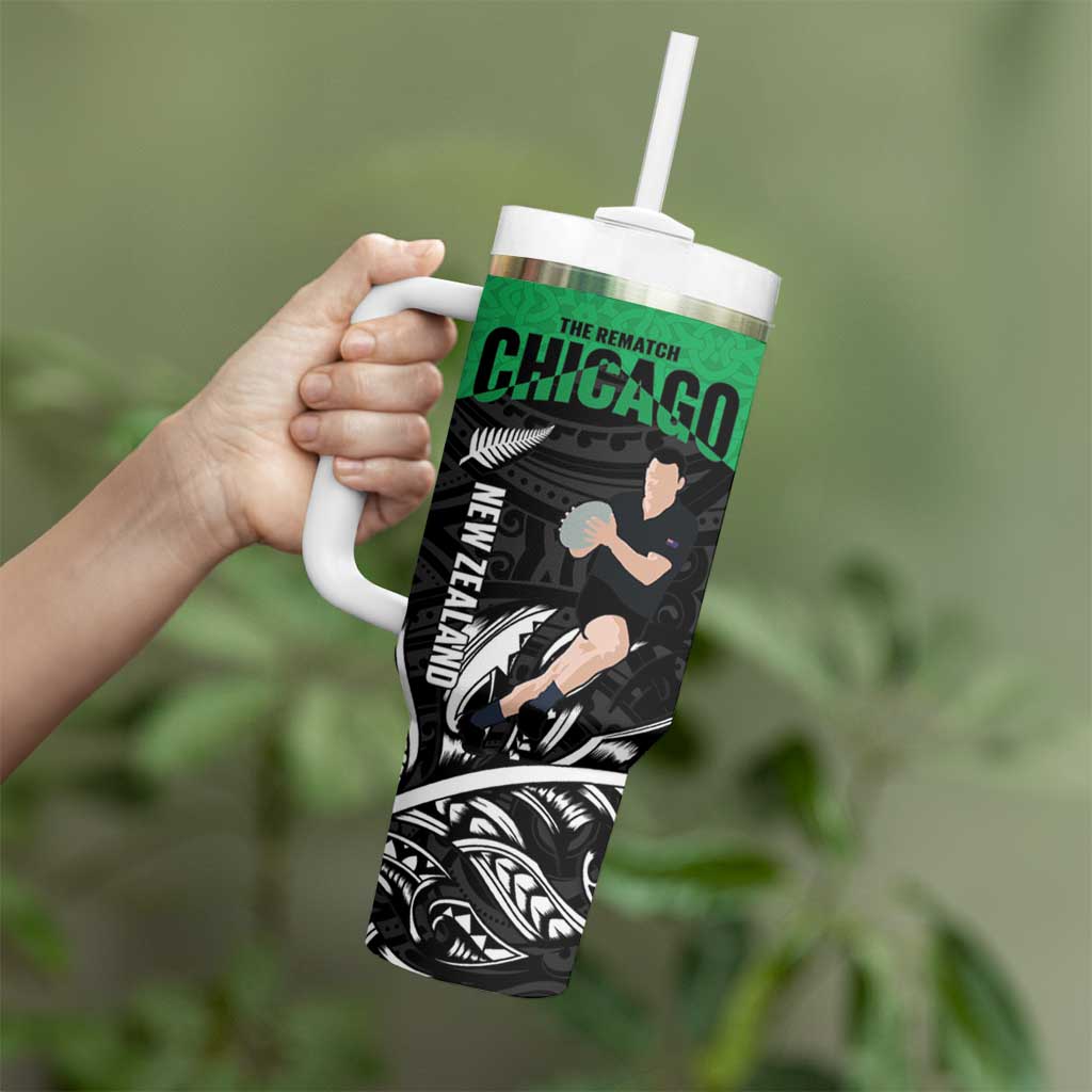 New Zealand and Ireland Rugby Tumbler With Handle Chicago 2025 Go All Black Shamrocks LT14 - Polynesian Pride