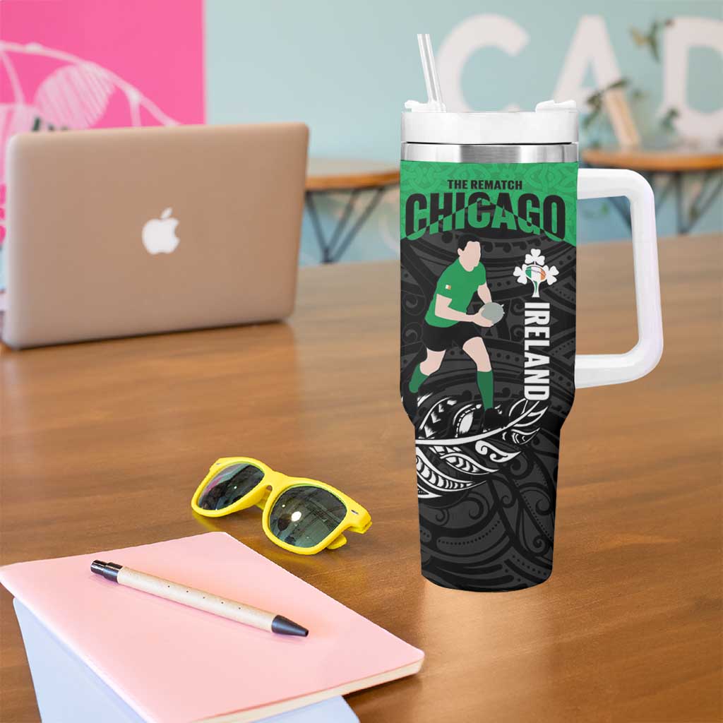 New Zealand and Ireland Rugby Tumbler With Handle Chicago 2025 Go All Black Shamrocks LT14 - Polynesian Pride