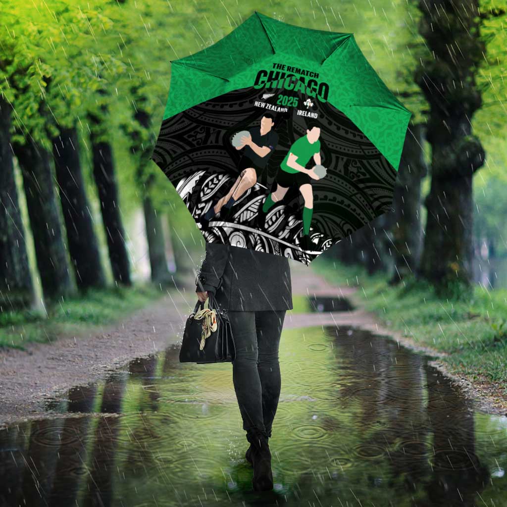 New Zealand and Ireland Rugby Umbrella Chicago 2025 Go All Black Shamrocks LT14 - Polynesian Pride
