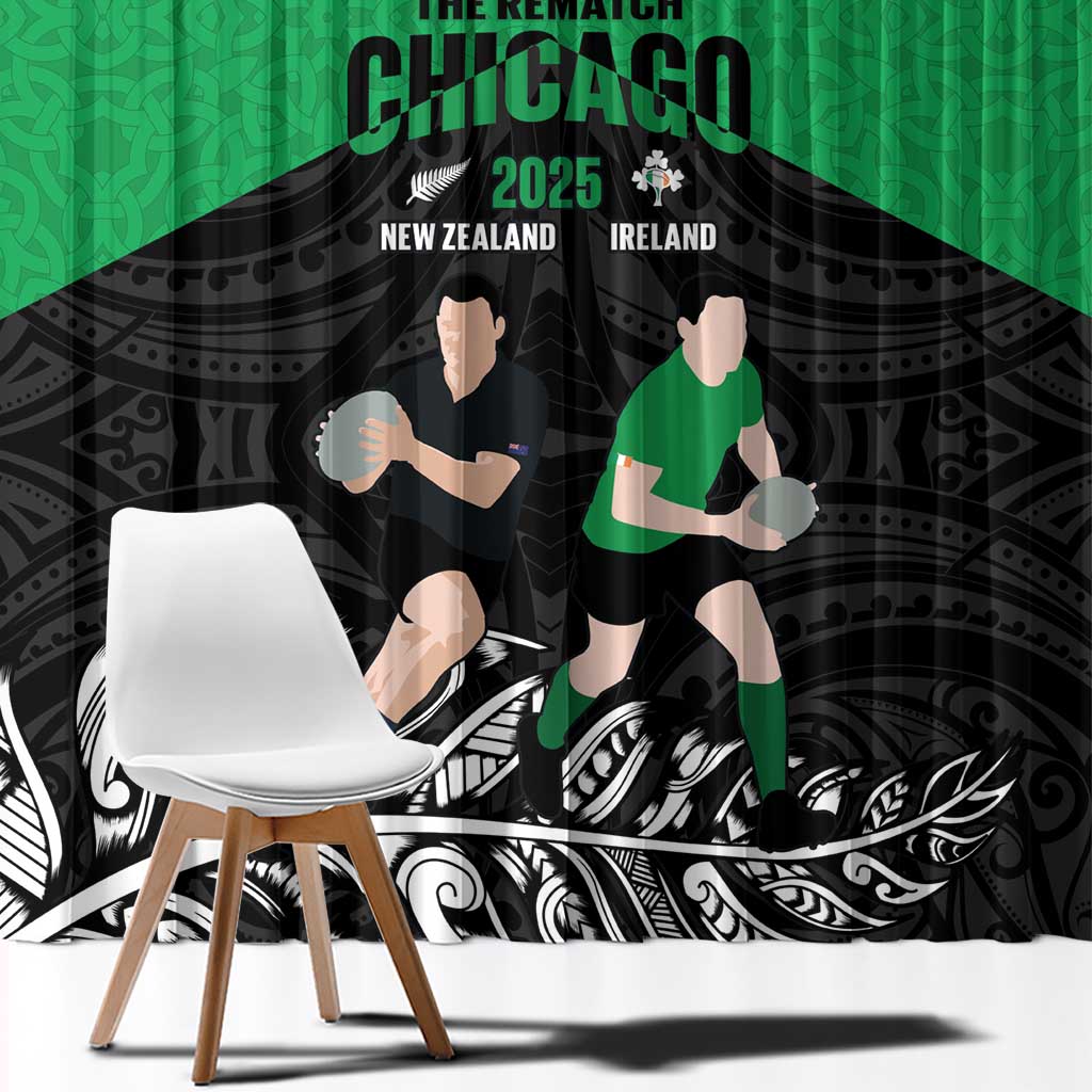 New Zealand and Ireland Rugby Window Curtain Chicago 2025 Go All Black Shamrocks LT14 - Polynesian Pride