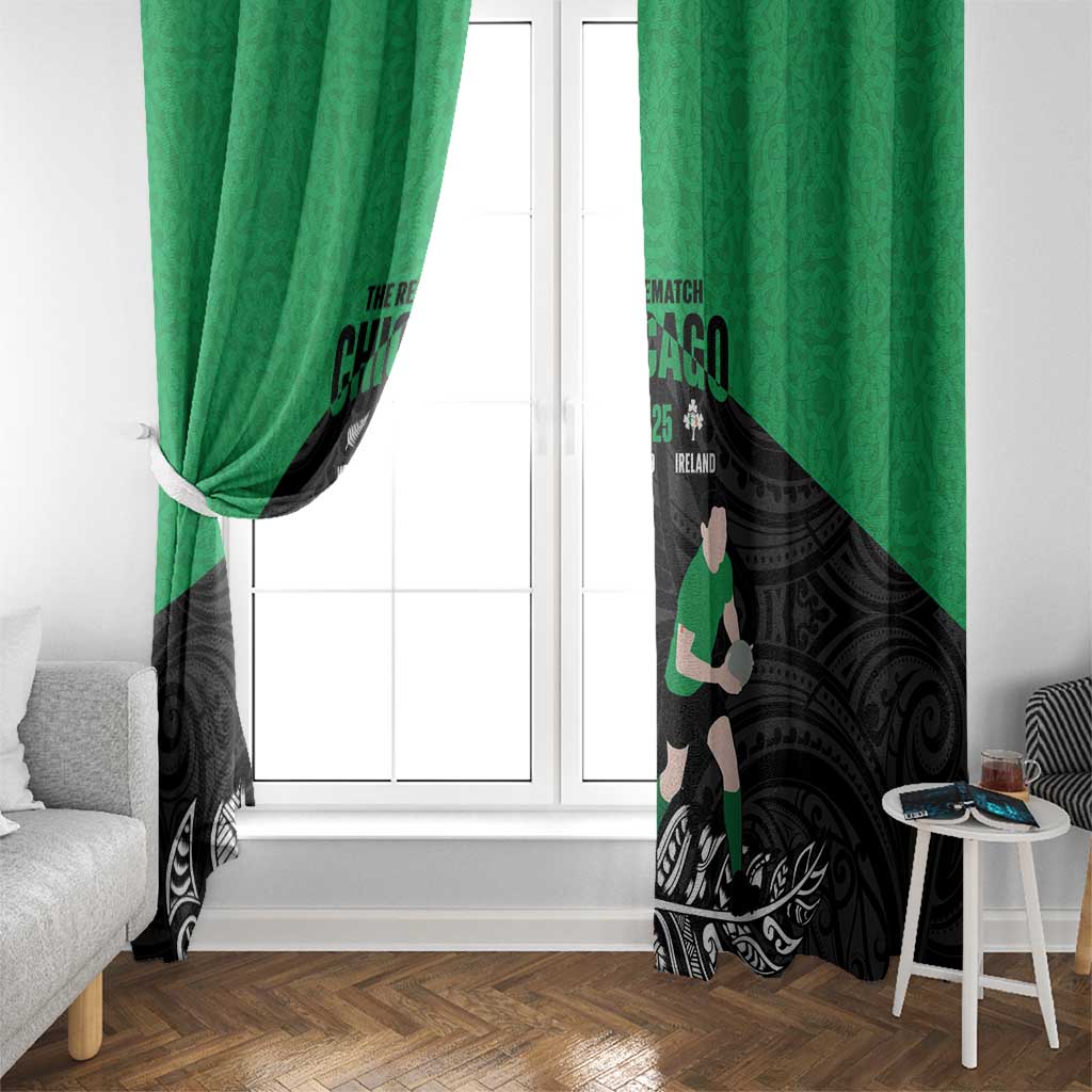 New Zealand and Ireland Rugby Window Curtain Chicago 2025 Go All Black Shamrocks LT14 - Polynesian Pride