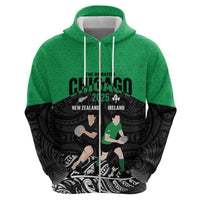 New Zealand and Ireland Rugby Custom Zip Hoodie Chicago 2025 Go All Black Shamrocks LT14 - Polynesian Pride