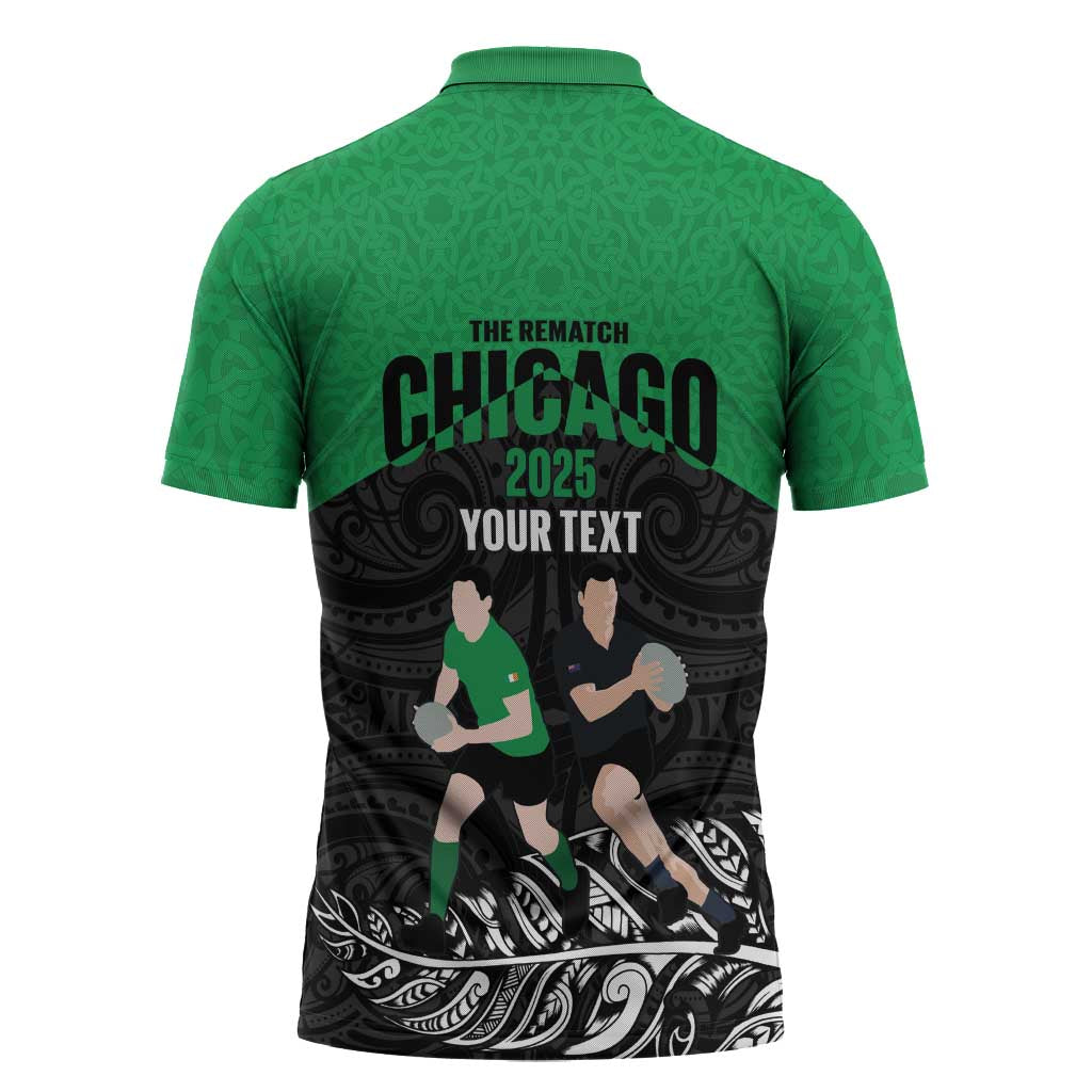 New Zealand and Ireland Rugby Custom Zipper Polo Shirt Chicago 2025 Go All Black Shamrocks LT14 - Polynesian Pride