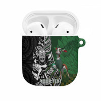 New Zealand and South Africa Rugby Custom AirPods Case Maori Tiki Fern Springboks Kente Pattern LT14 Green - Polynesian Pride