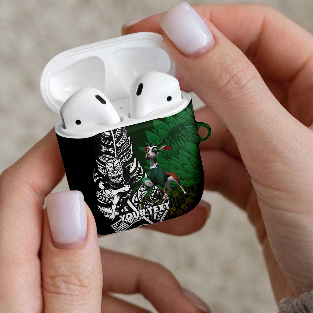 New Zealand and South Africa Rugby Custom AirPods Case Maori Tiki Fern Springboks Kente Pattern LT14 - Polynesian Pride