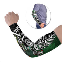 New Zealand and South Africa Rugby Custom Arm Sleeves Maori Tiki Fern Springboks Kente Pattern LT14 Set of 2 Green - Polynesian Pride