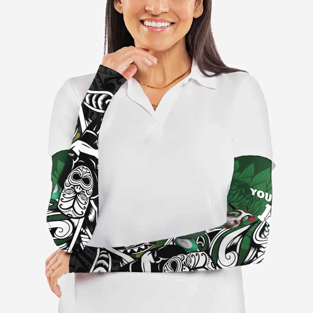 New Zealand and South Africa Rugby Custom Arm Sleeves Maori Tiki Fern Springboks Kente Pattern LT14 - Polynesian Pride