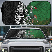New Zealand and South Africa Rugby Custom Auto Sun Shade Maori Tiki Fern Springboks Kente Pattern LT14 Green - Polynesian Pride