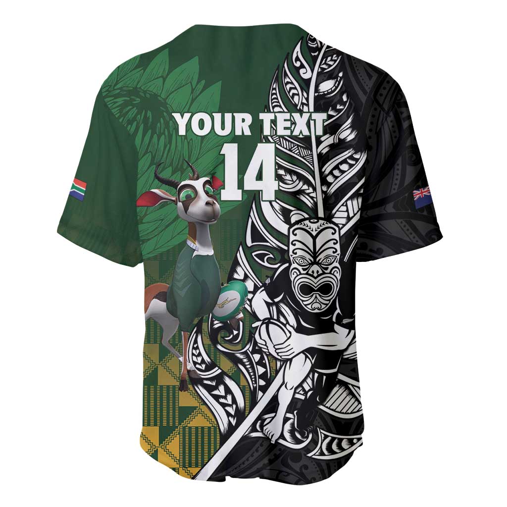 New Zealand and South Africa Rugby Custom Baseball Jersey Maori Tiki Fern Springboks Kente Pattern LT14 - Polynesian Pride