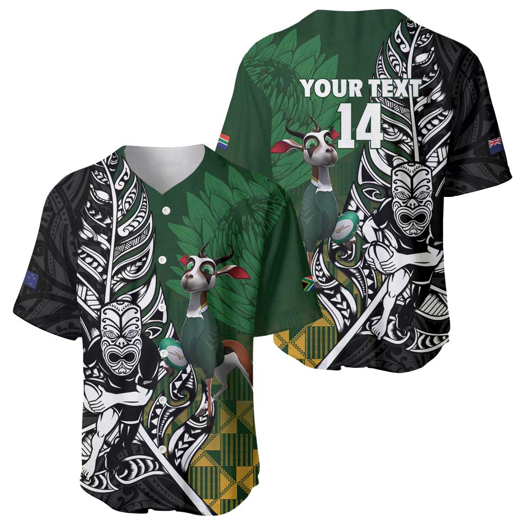 New Zealand and South Africa Rugby Custom Baseball Jersey Maori Tiki Fern Springboks Kente Pattern LT14 - Polynesian Pride