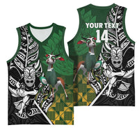New Zealand and South Africa Rugby Custom Basketball Jersey Maori Tiki Fern Springboks Kente Pattern LT14 - Polynesian Pride