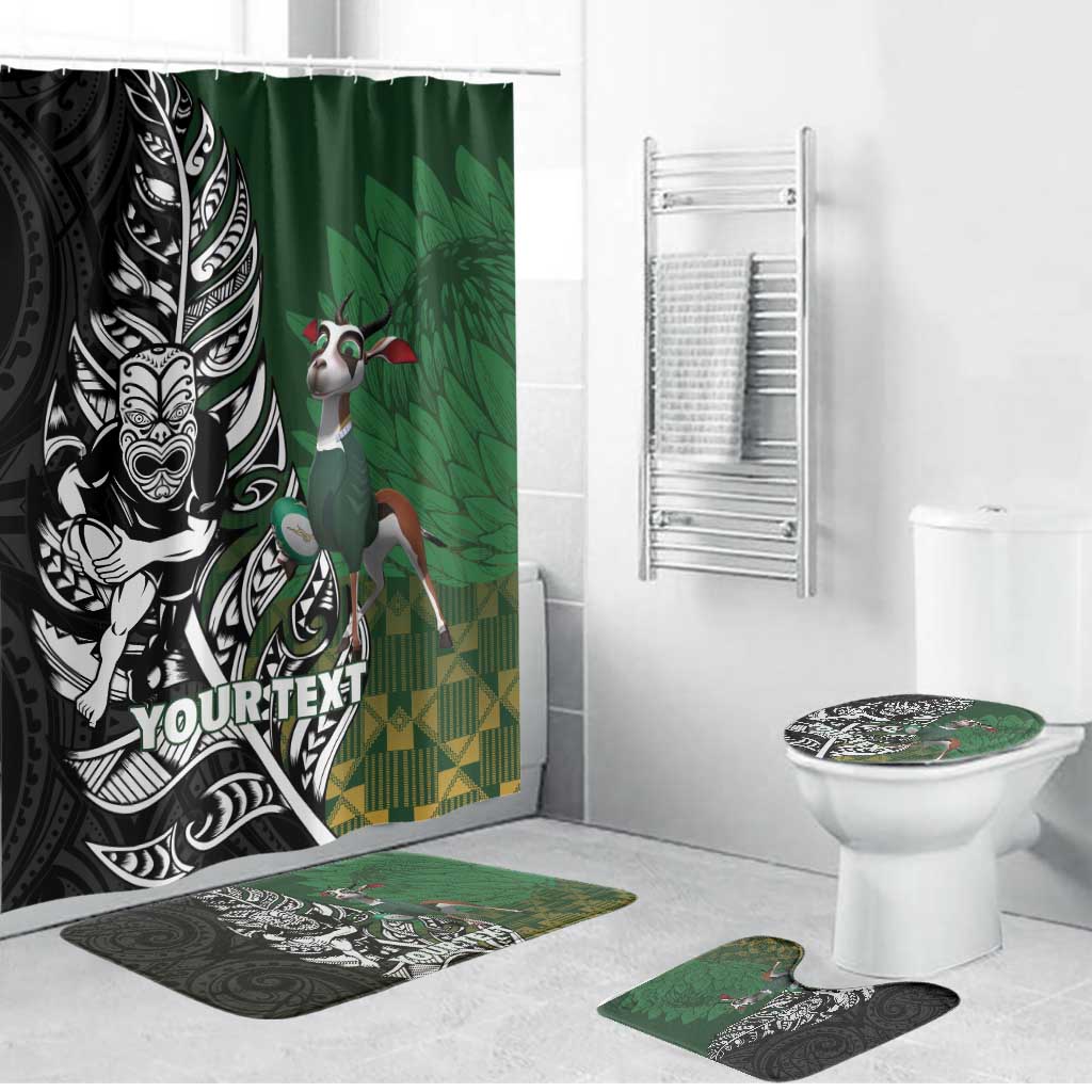New Zealand and South Africa Rugby Custom Bathroom Set Maori Tiki Fern Springboks Kente Pattern LT14 Bathroom Set (4 pcs) Green - Polynesian Pride