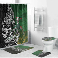 New Zealand and South Africa Rugby Custom Bathroom Set Maori Tiki Fern Springboks Kente Pattern LT14 Bathroom Set (4 pcs) Green - Polynesian Pride