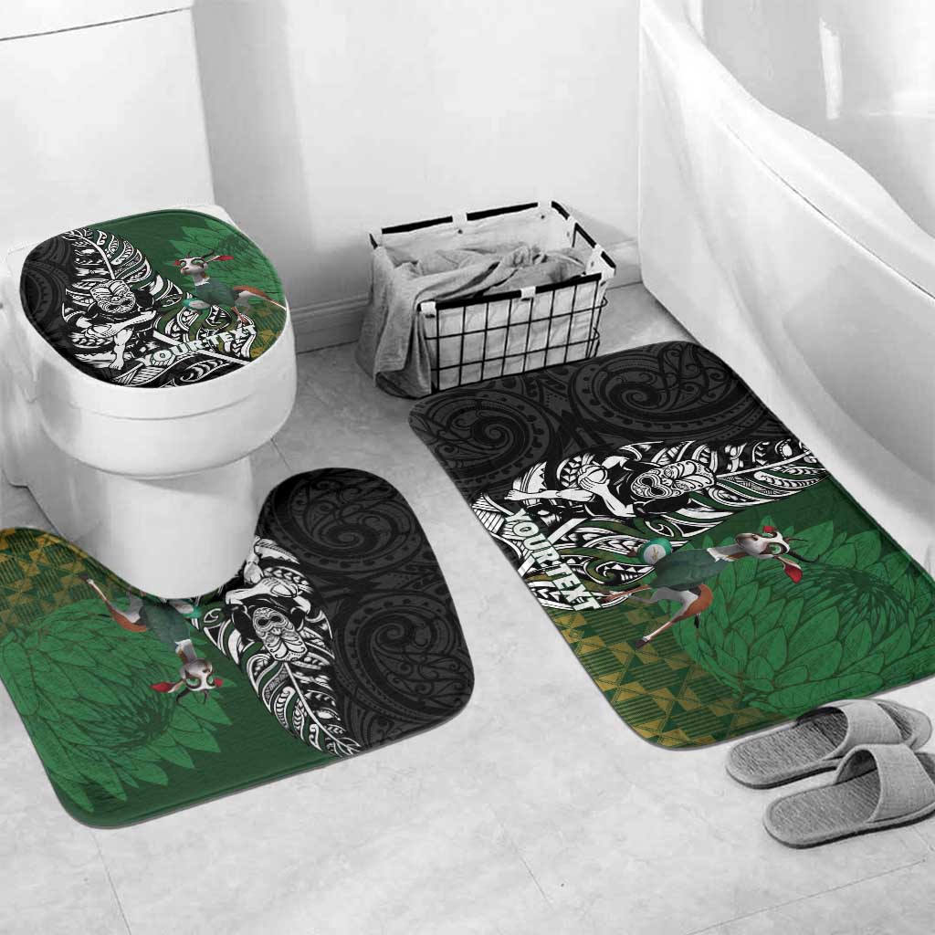 New Zealand and South Africa Rugby Custom Bathroom Set Maori Tiki Fern Springboks Kente Pattern LT14 Mat Set Only (3 pcs) One Size Green - Polynesian Pride