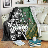 New Zealand and South Africa Rugby Custom Blanket Maori Tiki Fern Springboks Kente Pattern LT14 Green - Polynesian Pride